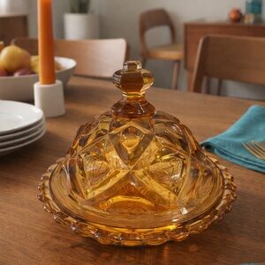 Vintage Viking Warm Amber Epic Geometric Pattern Butter Dish.